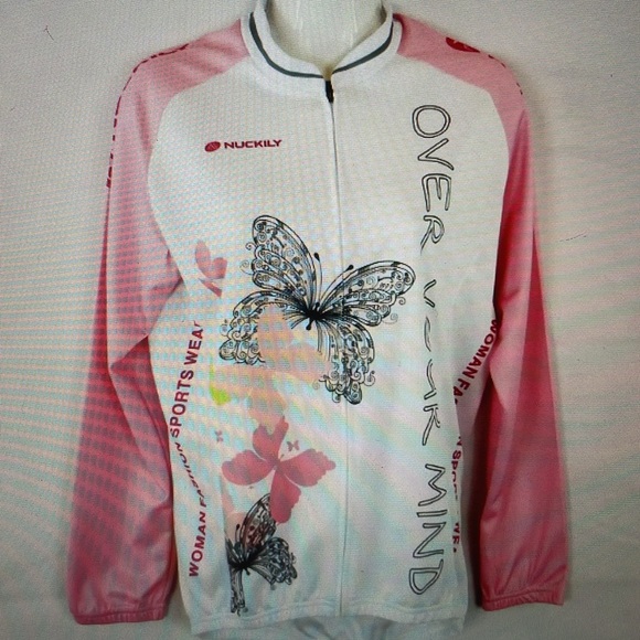 NUCKILY Women’s Cycling Jersey. Size L. White and pink Butterfly. - Picture 1 of 5